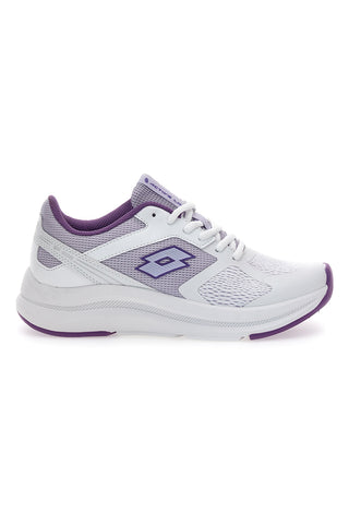 Weiße und lila Laufschuhe mit seitlichem Lotto Speedride 800 W-Logo