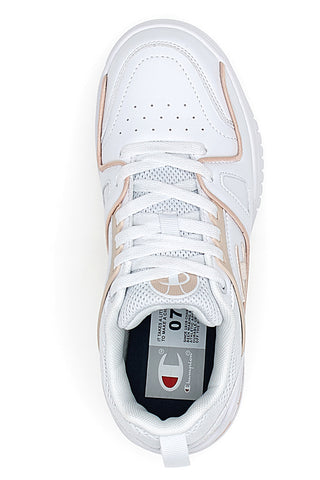 Weiße und rosa Champion 3 Point Low Sneakers