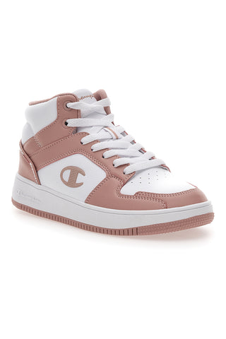 Weiße und rosafarbene Champion Rebound 2 Mid-Sneaker