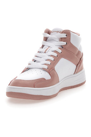 Weiße und rosafarbene Champion Rebound 2 Mid-Sneaker