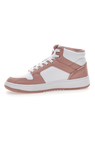 Weiße und rosafarbene Champion Rebound 2 Mid-Sneaker