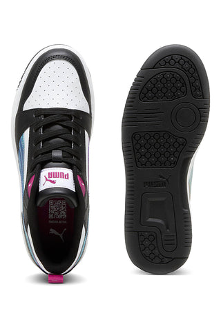 Sneakers Bianche e nere con bande laterali colorate Puma Rebound V6 Lo Bouncy Sky Jr