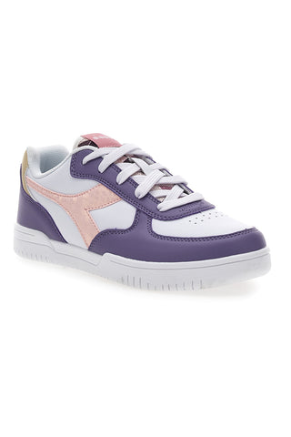 Weiße und lila Sneakers mit rosa Logo DIADORA RAPTOR LOW SPOTTED GS