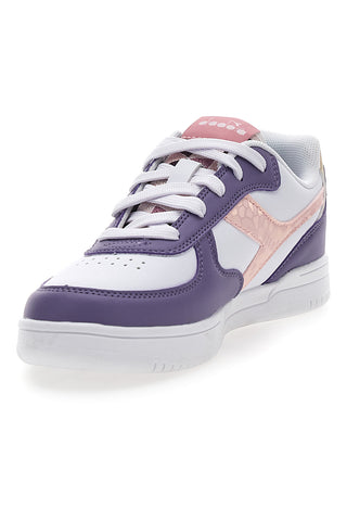 Weiße und lila Sneakers mit rosa Logo DIADORA RAPTOR LOW SPOTTED GS
