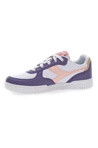 Weiße und lila Sneakers mit rosa Logo DIADORA RAPTOR LOW SPOTTED GS
