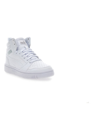 Puma – Rebound V6 Mid Jr – Halbhohe Sneakers mit perforiertem Obermaterial in Weiß