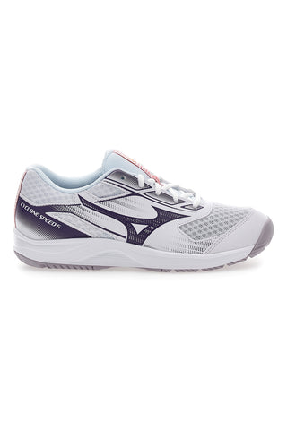 Mizuno Cyclone Speed ​​​​4 Weiße Volleyballschuhe mit lila Details