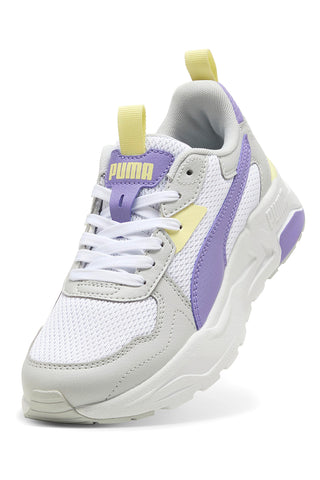 Sneakers bianche e lilla con inserti gialli in mesh e IMEVA Puma Trinity Lite Jr
