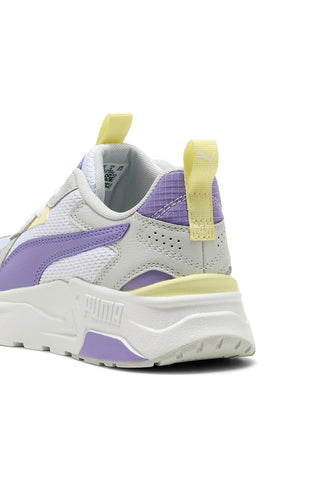 Sneakers bianche e lilla con inserti gialli in mesh e IMEVA Puma Trinity Lite Jr