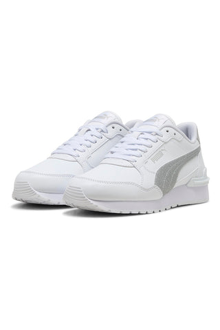 Sneakers bianche con glitter argento Puma ST Runner v4 SL Glitter Jr