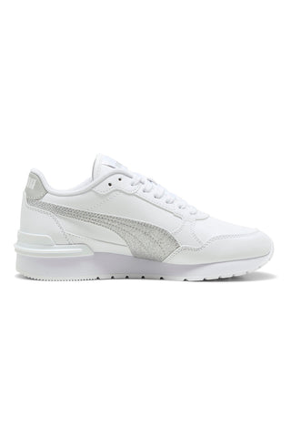 Sneakers bianche con glitter argento Puma ST Runner v4 SL Glitter Jr