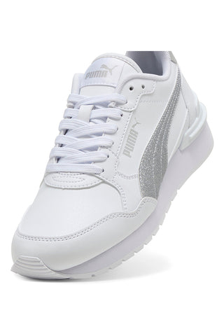 Sneakers bianche con glitter argento Puma ST Runner v4 SL Glitter Jr