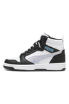 Sneakers alte bianche e nere con dettagli iridescenti Puma Rebound V6 Mid Space Belle Jr