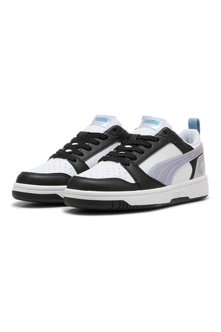 Sneakers basse bianche nere e lilla con dettagli iridescenti Puma Rebound V6 Lo Space Belle Jr