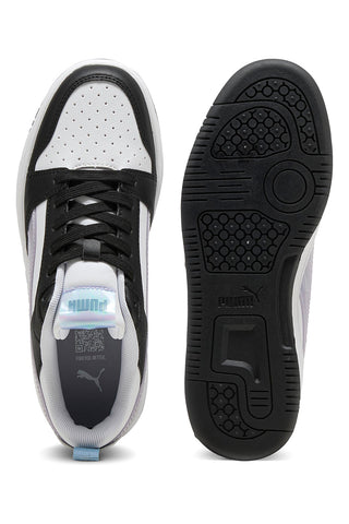 Sneakers basse bianche nere e lilla con dettagli iridescenti Puma Rebound V6 Lo Space Belle Jr