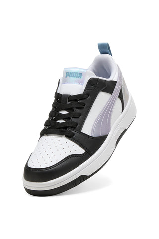 Sneakers basse bianche nere e lilla con dettagli iridescenti Puma Rebound V6 Lo Space Belle Jr