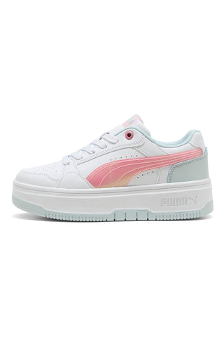 Puma Rebound Femme Space Belle Jr – Weiße Plateau-Sneaker mit rosa und blauen Details