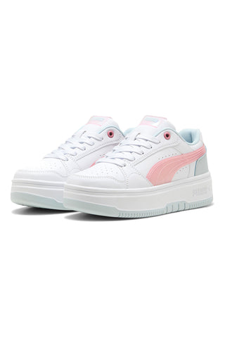 Puma Rebound Femme Space Belle Jr – Weiße Plateau-Sneaker mit rosa und blauen Details