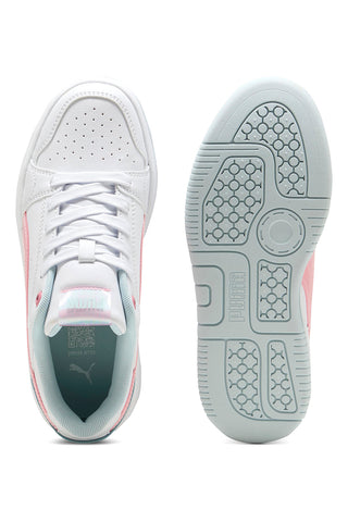 Puma Rebound Femme Space Belle Jr – Weiße Plateau-Sneaker mit rosa und blauen Details