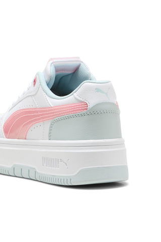 Puma Rebound Femme Space Belle Jr – Weiße Plateau-Sneaker mit rosa und blauen Details