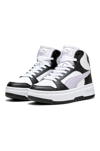 Puma Rebound Femme Mid – Schwarze und weiße High-Top-Sneaker mit Flatform-Sohle