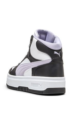 Puma Rebound Femme Mid – Schwarze und weiße High-Top-Sneaker mit Flatform-Sohle