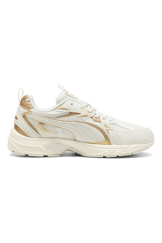 Puma Milenio Tech Wmns DaylNight Cremefarbene Sneakers mit goldenen Details