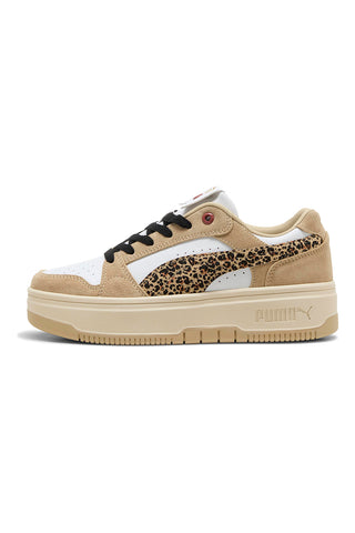 Puma Rebound Femme Low Animal Schuhe aus beigefarbenem Wildleder mit Animal-Details