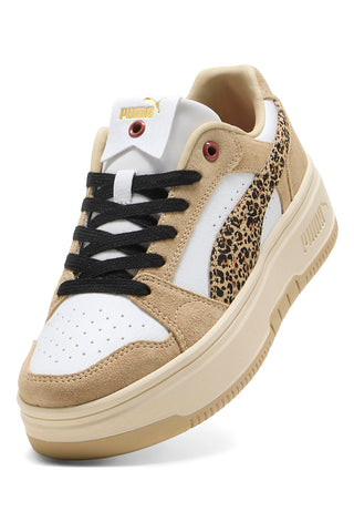 Puma Rebound Femme Low Animal Schuhe aus beigefarbenem Wildleder mit Animal-Details