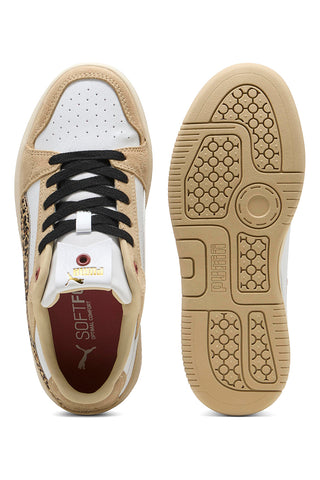 Puma Rebound Femme Low Animal Schuhe aus beigefarbenem Wildleder mit Animal-Details