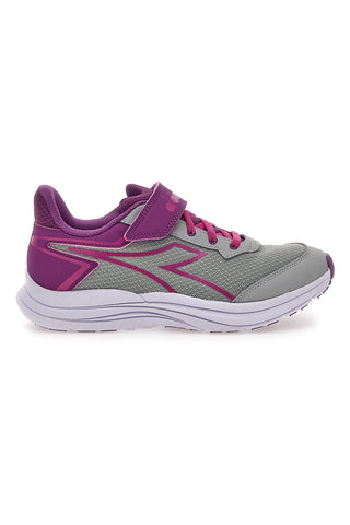 Graue und fuchsiafarbene Sneakers mit Klettverschluss und elastischen Schnürsenkeln Diadora Snipe 3 JR