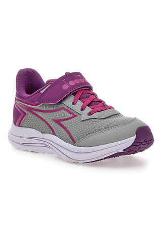 Graue und fuchsiafarbene Sneakers mit Klettverschluss und elastischen Schnürsenkeln Diadora Snipe 3 JR