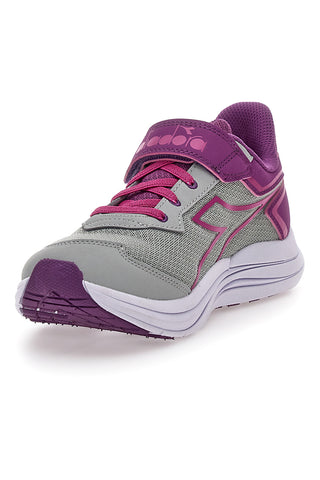 Graue und fuchsiafarbene Sneakers mit Klettverschluss und elastischen Schnürsenkeln Diadora Snipe 3 JR