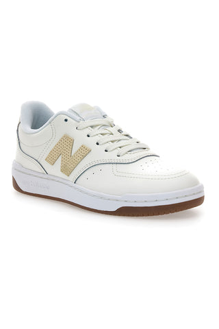 New Balance BBW80POR Damen-Lederschuhe in Off-White mit Kontrastlogo