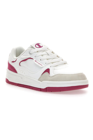 Champion RD18 Heritage Flap Low G GS – Weiße Sneakers mit Fuchsia-Details und Wildlederspitze