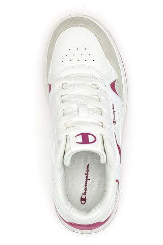 Champion RD18 Heritage Flap Low G GS – Weiße Sneakers mit Fuchsia-Details und Wildlederspitze