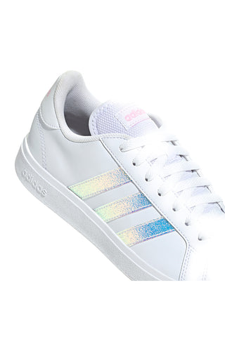 Adidas Grand Court Base 2.0 Weiße Sneakers mit schillernden Streifen aus synthetischen Materialien