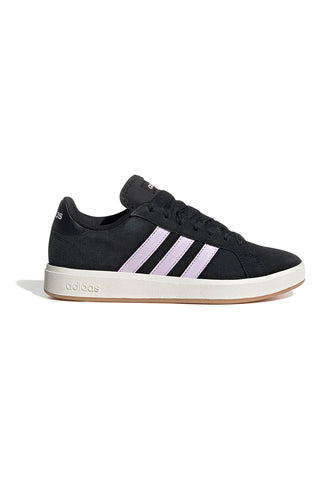 Adidas Grand Court Base 00s – Schwarze Wildleder-Sneaker mit lila Streifen