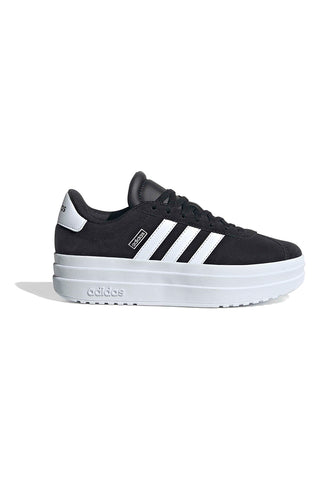Schwarze Wildleder-Plateau-Sneaker mit weißen Streifen Adidas VL Court Bold J