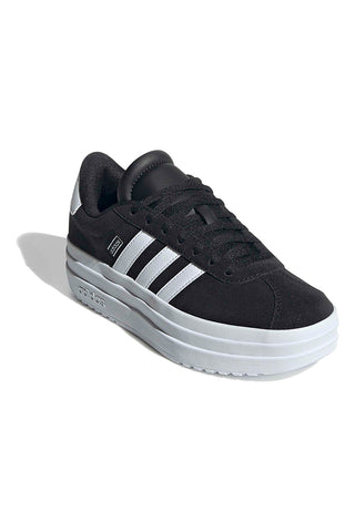 Schwarze Wildleder-Plateau-Sneaker mit weißen Streifen Adidas VL Court Bold J