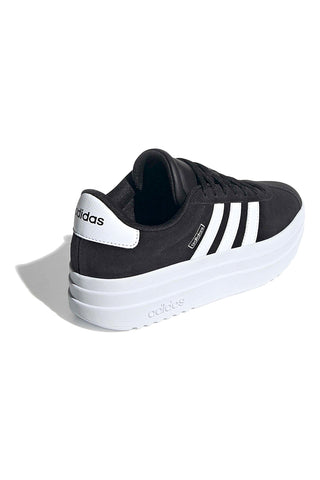 Schwarze Wildleder-Plateau-Sneaker mit weißen Streifen Adidas VL Court Bold J