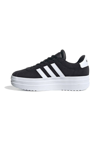 Schwarze Wildleder-Plateau-Sneaker mit weißen Streifen Adidas VL Court Bold J