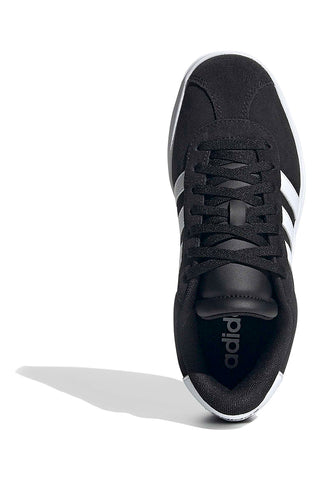 Schwarze Wildleder-Plateau-Sneaker mit weißen Streifen Adidas VL Court Bold J