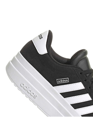 Schwarze Wildleder-Plateau-Sneaker mit weißen Streifen Adidas VL Court Bold J