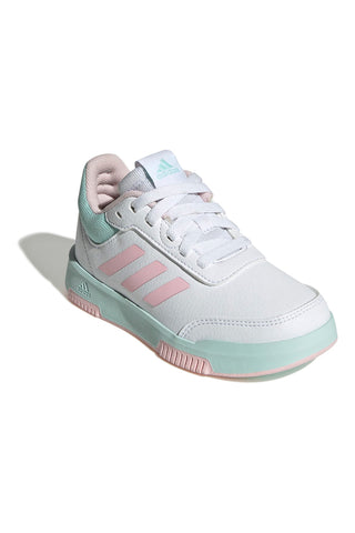 Adidas Tensaur Sport 2.0 K weiße Sneakers mit pastellfarbenen Details aus synthetischen Materialien