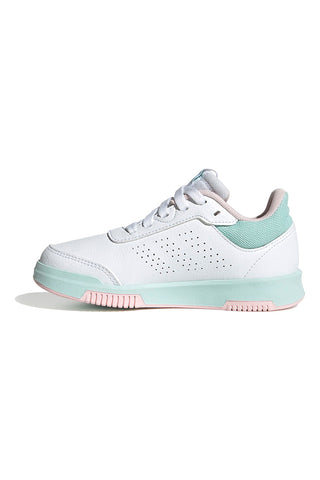 Adidas Tensaur Sport 2.0 K weiße Sneakers mit pastellfarbenen Details aus synthetischen Materialien