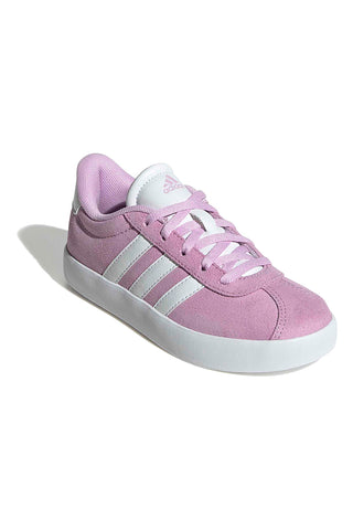 Adidas VL Court 3.0 K Rosa Wildleder-Sneaker mit weißen Streifen