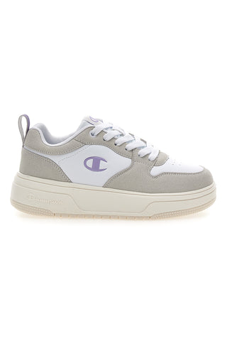 Weiße Turnschuhe mit grauen und fliederfarbenen Details Champion Rd18 Lite Low