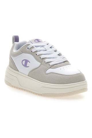 Weiße Turnschuhe mit grauen und fliederfarbenen Details Champion Rd18 Lite Low