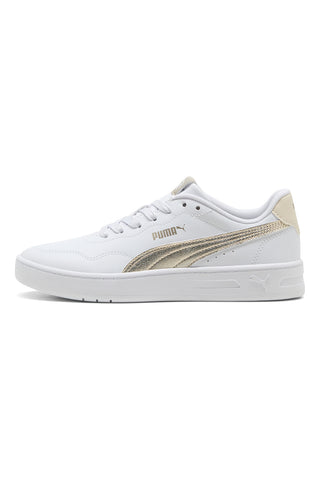 Weiße Turnschuhe mit goldenen Details Puma Court Lally Metallic Whisper